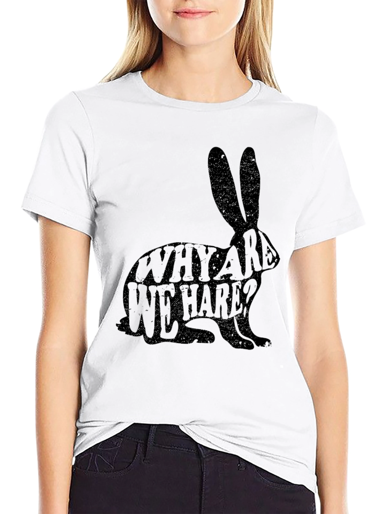 Black Why Are We Hare? Novelty Black T-Shirt view 9