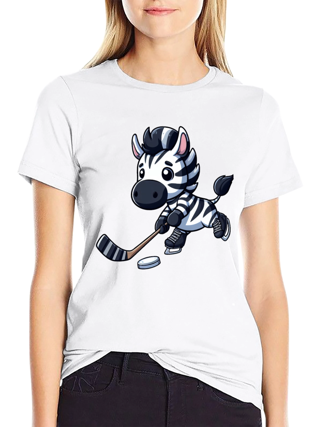 Black Zebra Hockey Player T-Shirt - Cool Cartoon Design view 9