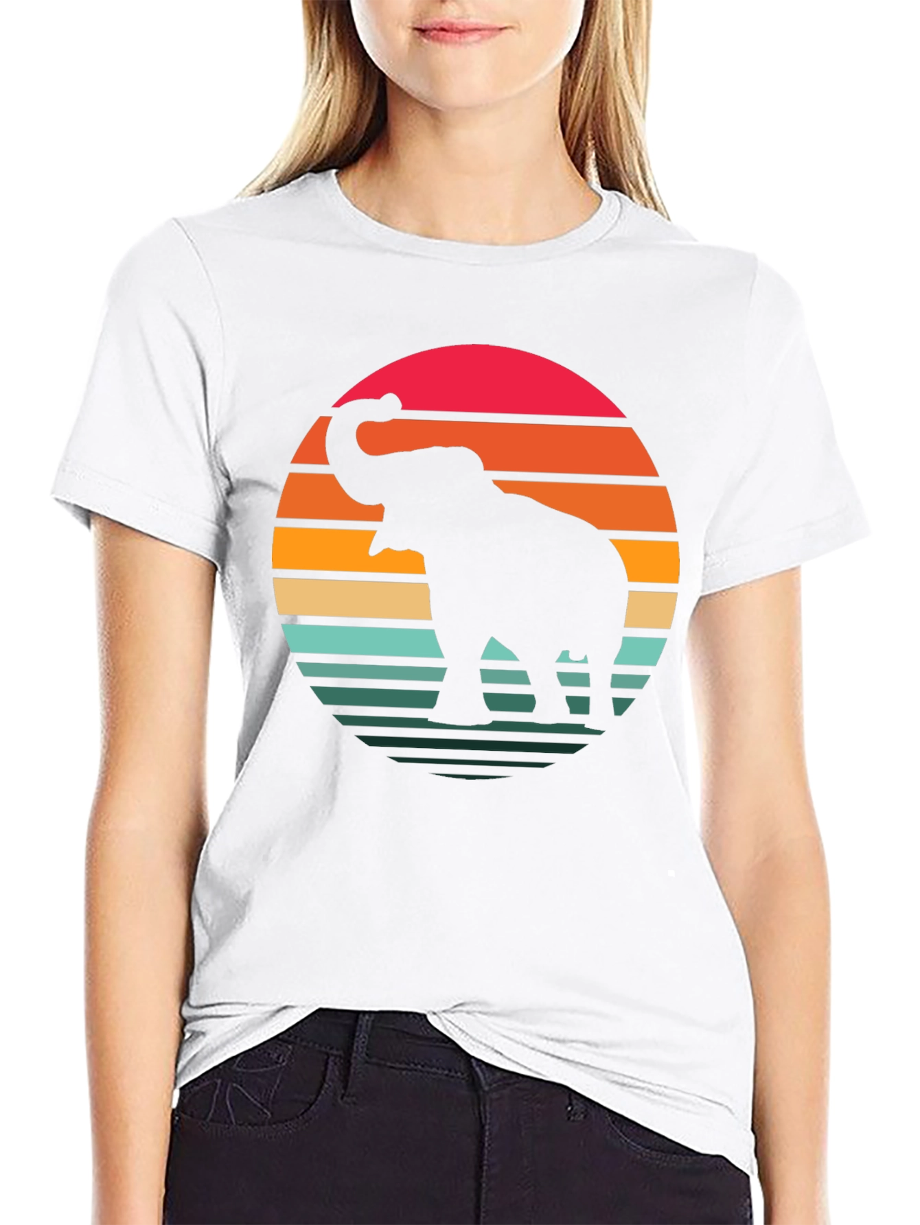 Black Retro Elephant Sunset Graphic Tee - Black Cotton Blend Shirt view 9