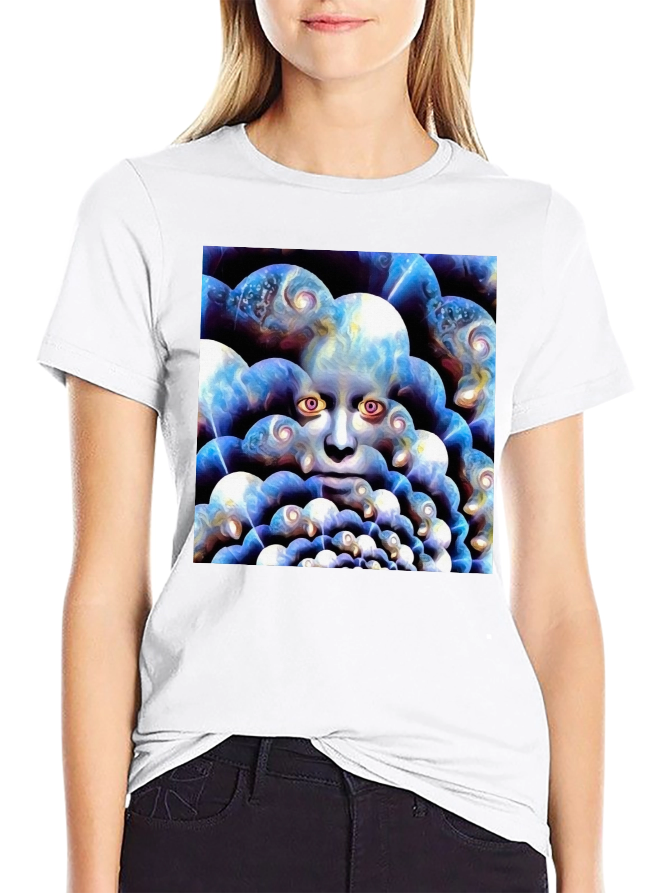 Black Surreal Face Graphic Black T-Shirt view 9