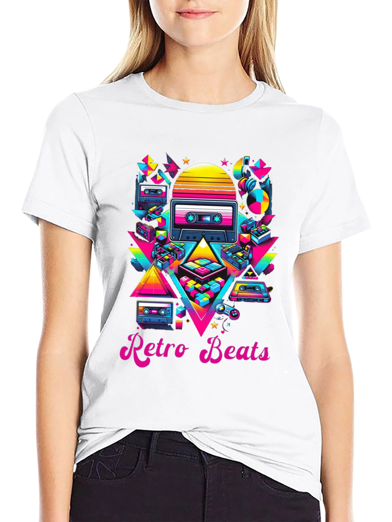 Black Retro Beats T-Shirt - 80s Music Style view 9