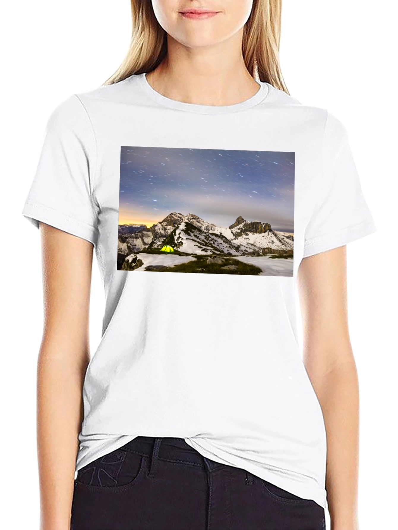 Black Mountain Starry Night Camping Black T-Shirt view 9
