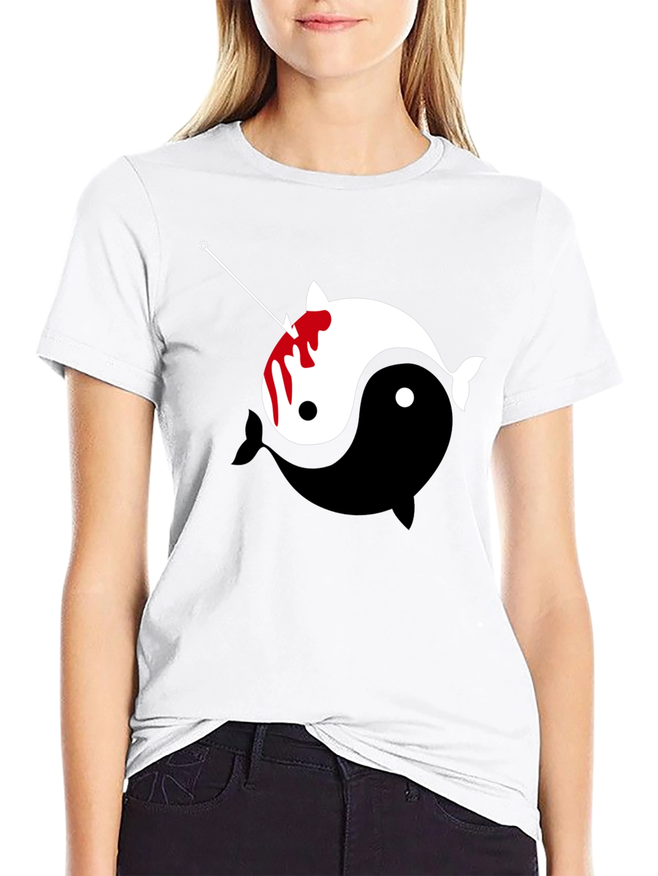 Black Yin Yang Narwhal Graphic Tee view 9