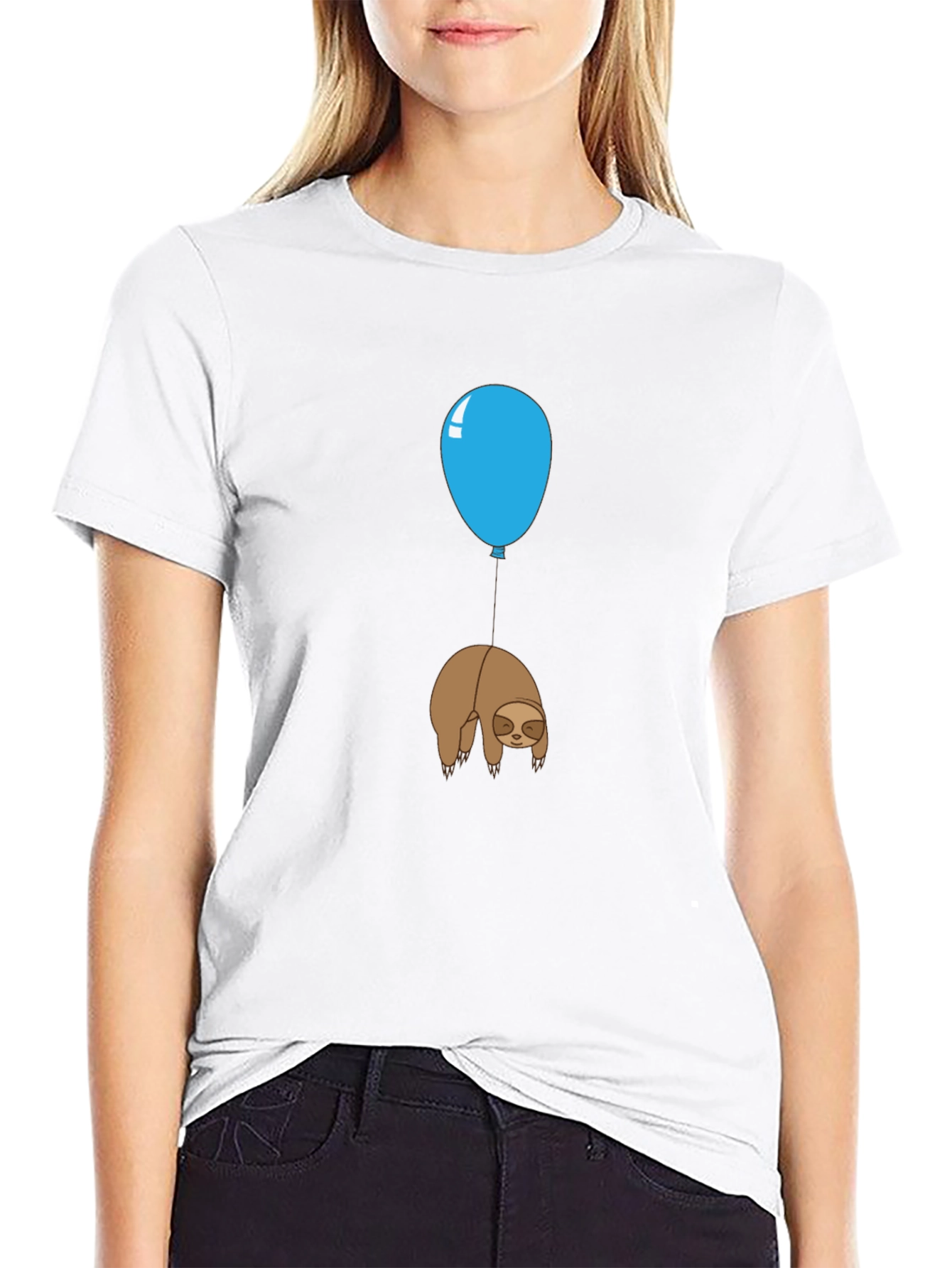 Black Sloth Balloon Graphic Tee - Relaxed Fit Cotton T-Shirt view 9