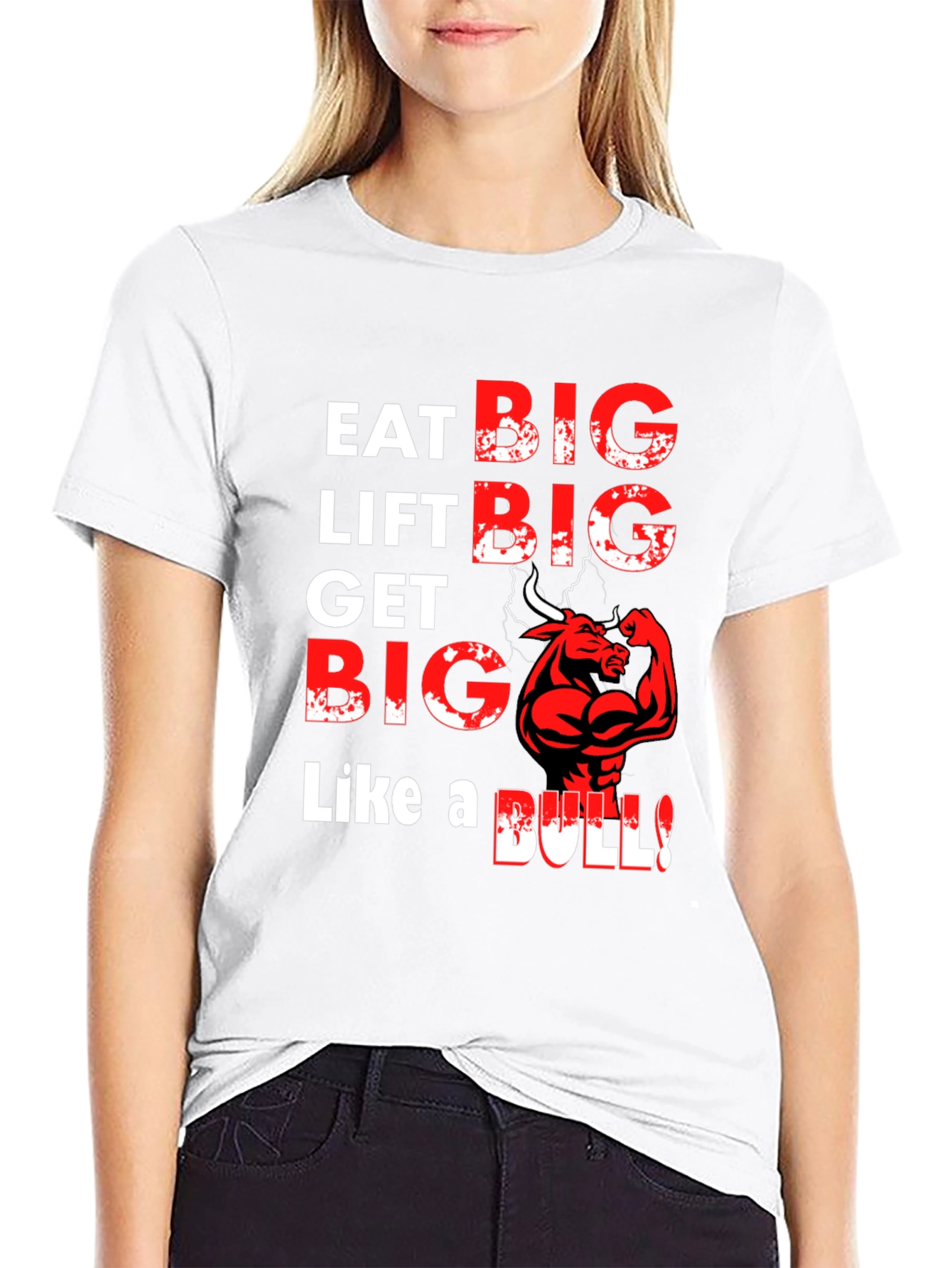 Eat Lift Get Big Bull Graphic T-Shirt - 9