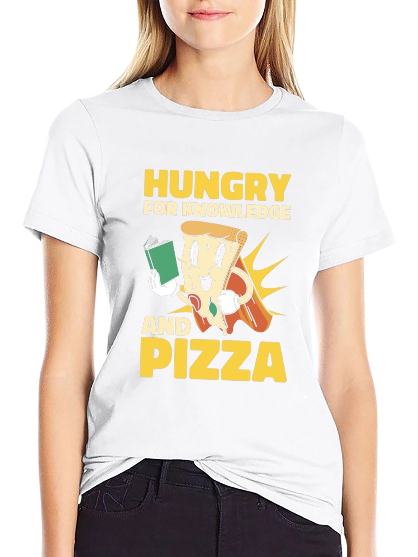 Black Hungry for Knowledge and Pizza T-Shirt view 9