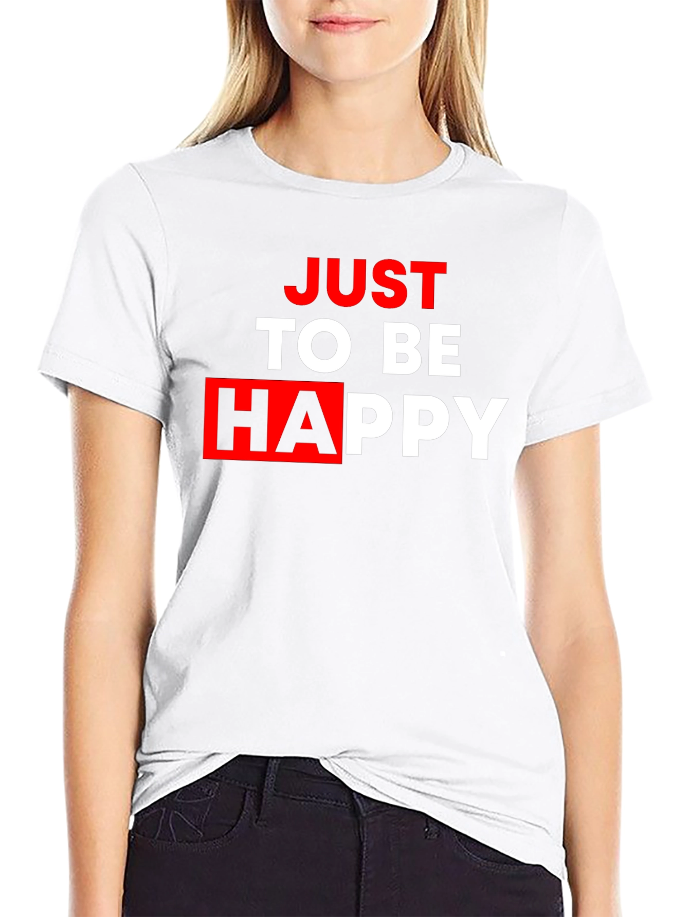Black Just To Be Happy Graphic Tee - Black Casual T-Shirt view 9