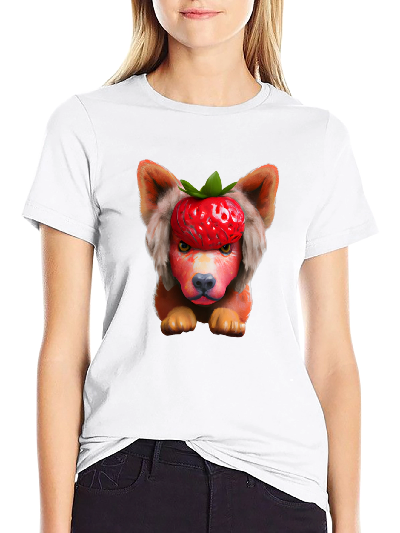 Black Strawberry Dog Head Graphic Tee - Unique & Fun! view 9
