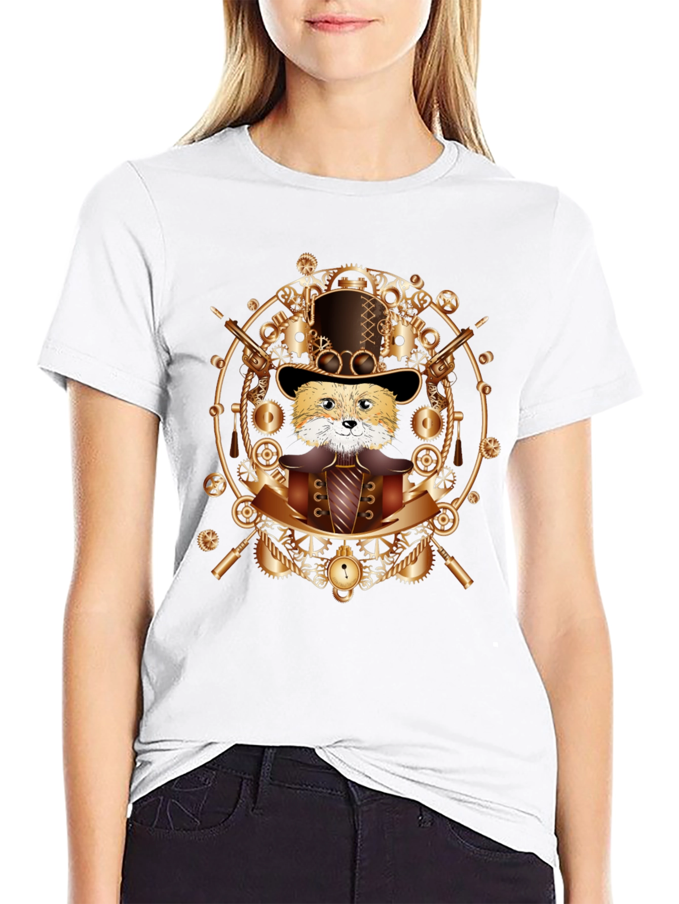Black Steampunk Fox T-Shirt - Unique Graphic Tee view 9