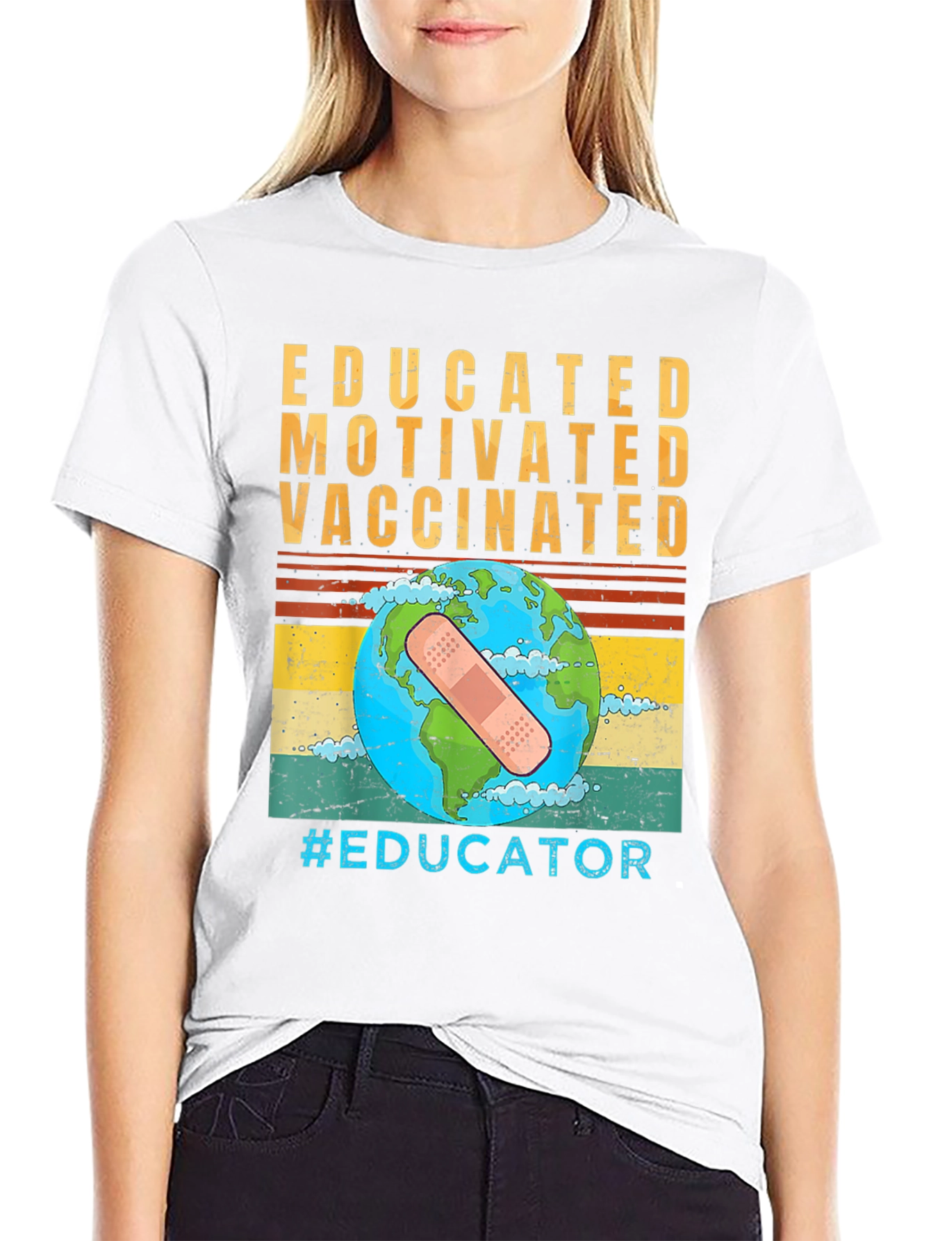 Black Educated Vaccinated Graphic T-Shirt view 9