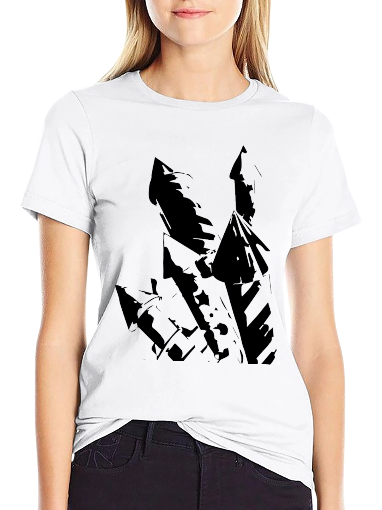 Black Men's Black T-Shirt with Abstract Castle Design view 9