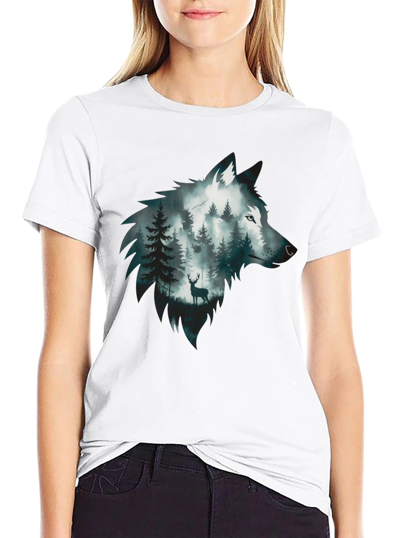 Black Wolf Forest Graphic Tee - Nature Inspired Design view 9