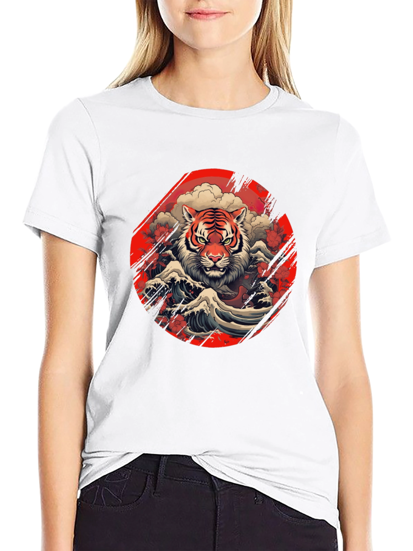 Black Tiger Wave Graphic Tee - Stylish Men's Black T-Shirt view 9