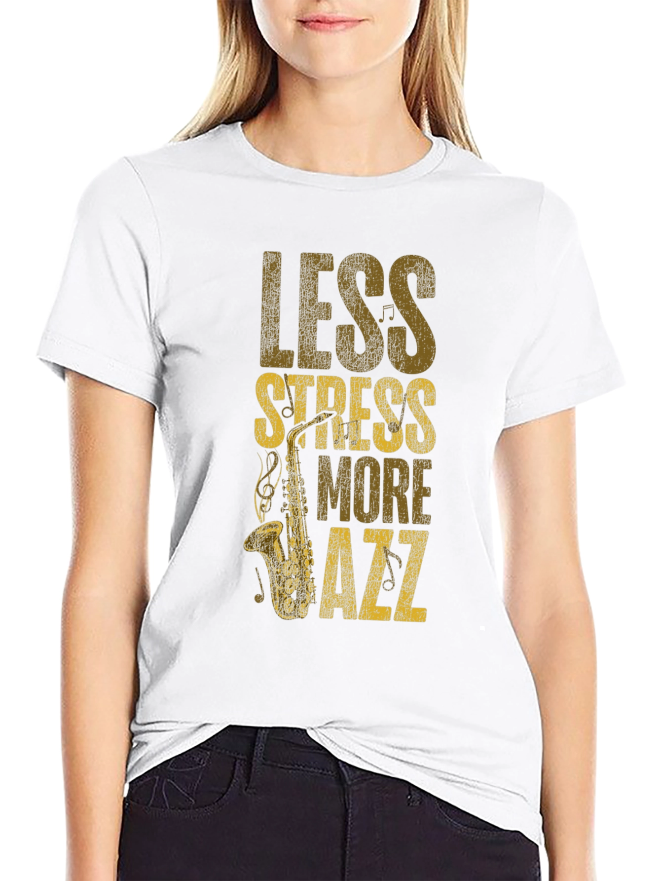 Black Less Stress More Jazz T-Shirt - Cool Music Tee view 9