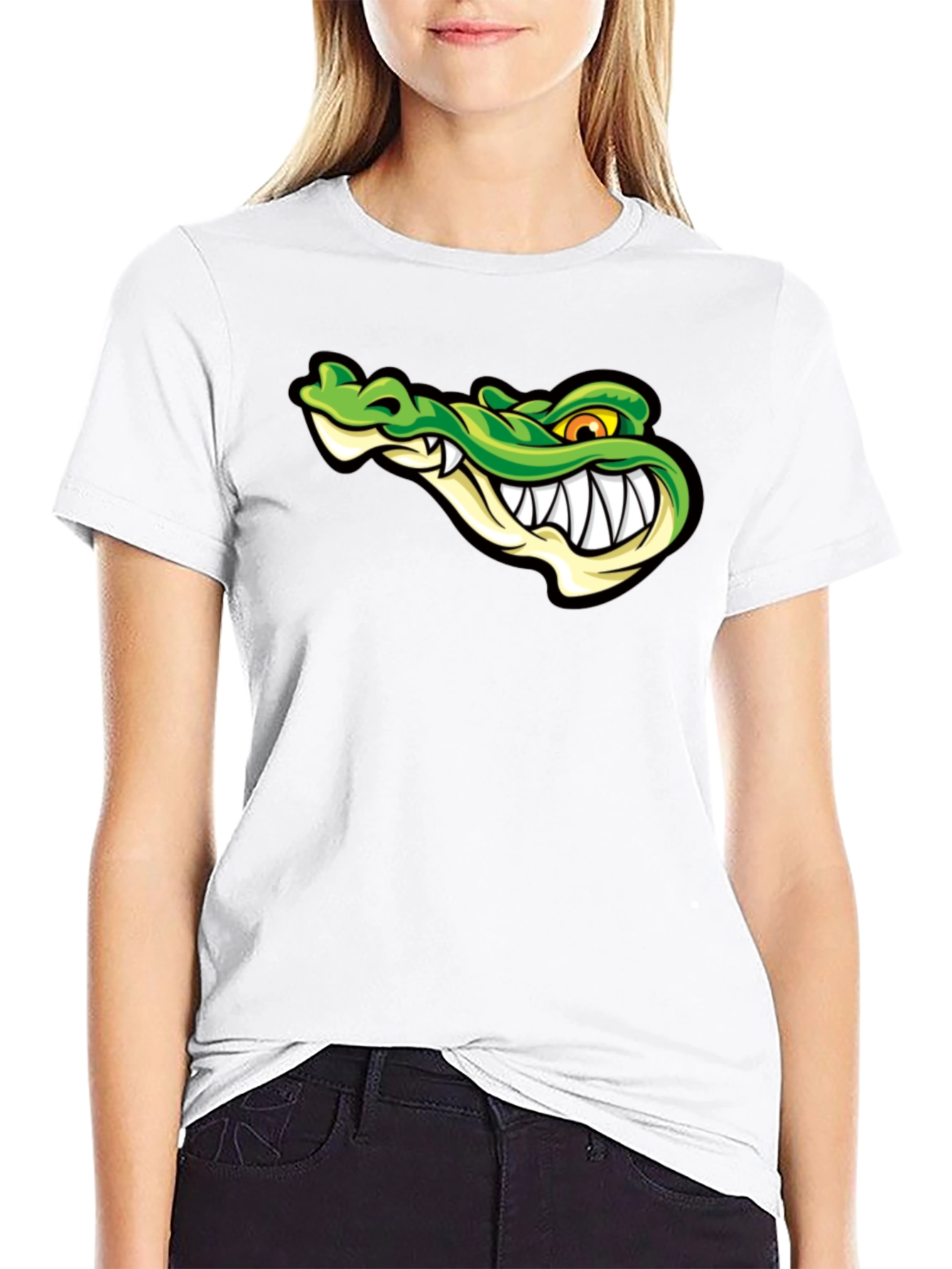 Black Cool Alligator Graphic Print Black T-Shirt view 9