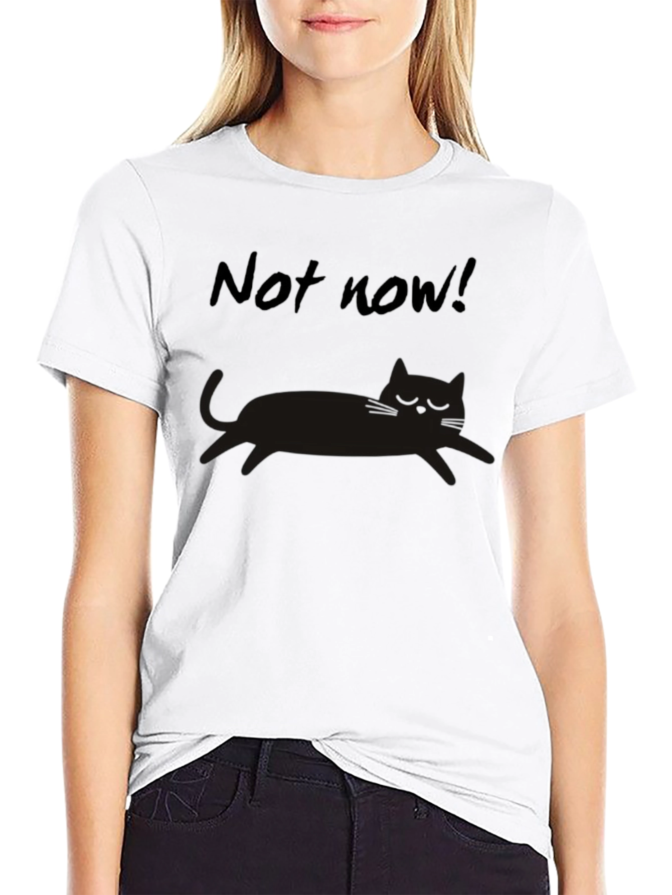 Black Not Now Cat Graphic Tee - Unisex Black T-Shirt view 9