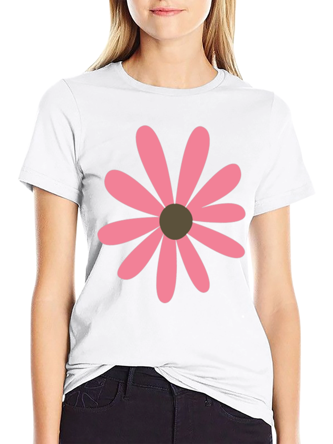 Black Pink Daisy Graphic Black T-Shirt view 9