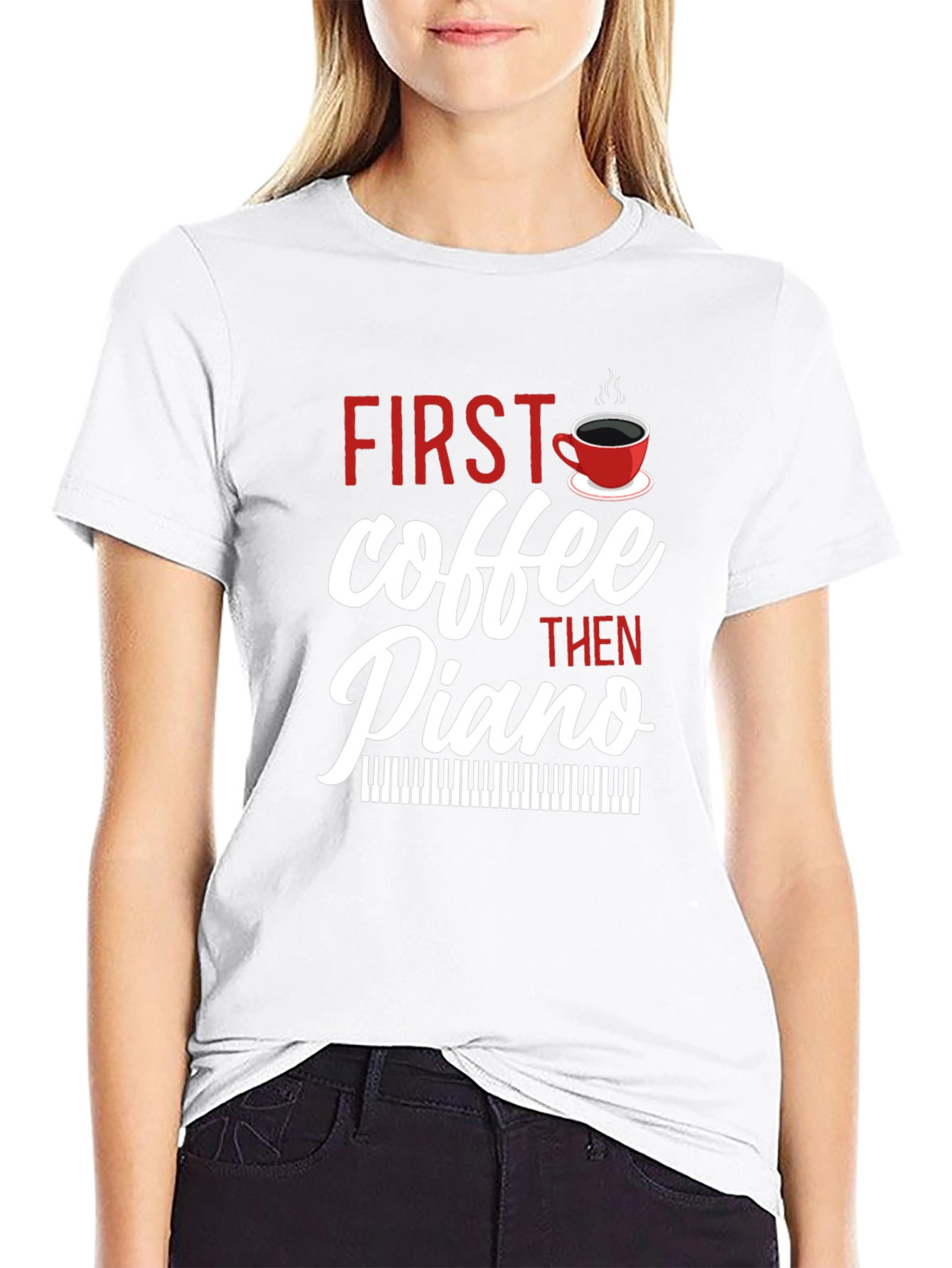 Black First Coffee Then Piano - Black T-Shirt view 9