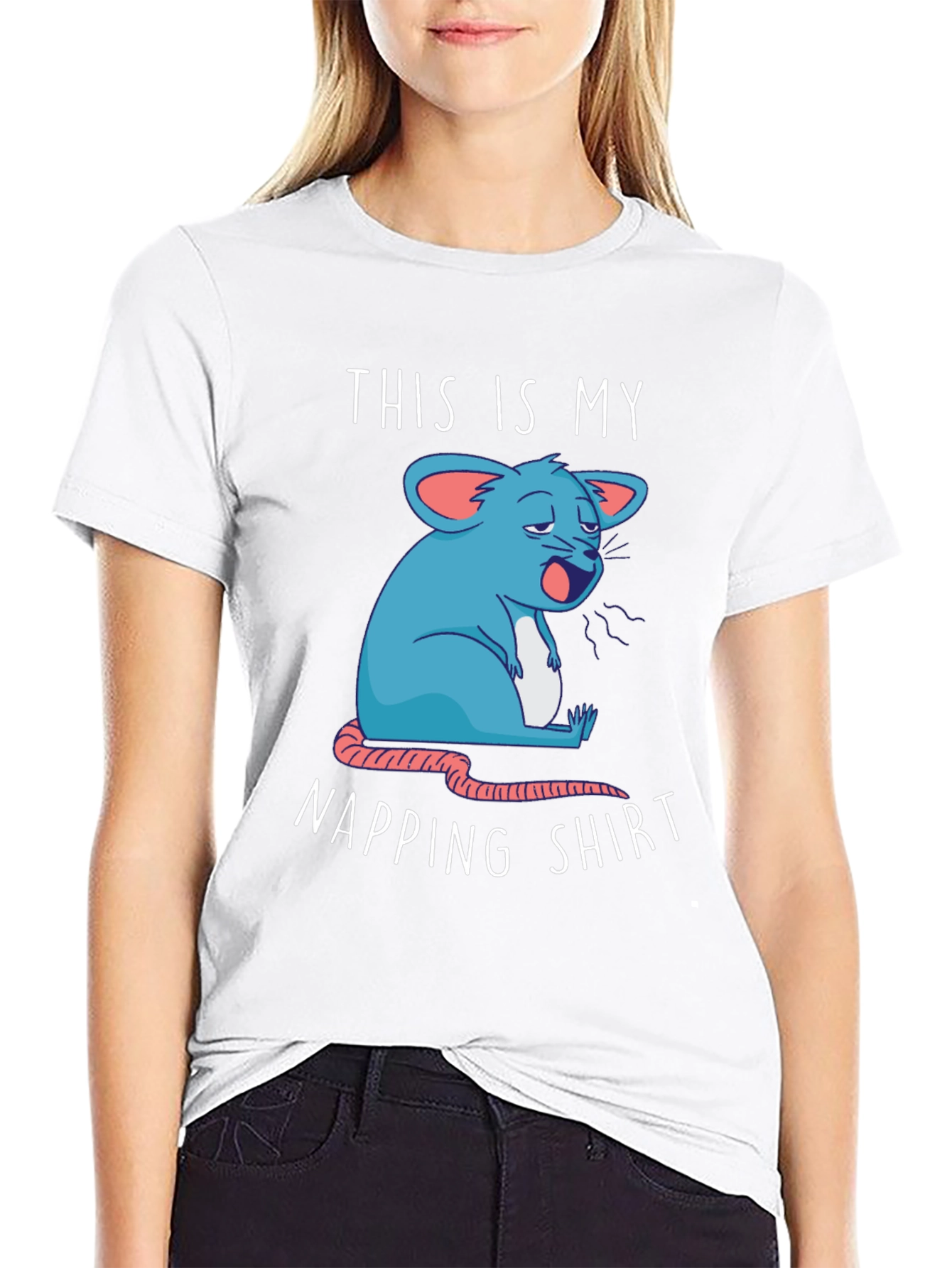 Black Napping Shirt - Funny Cartoon Sleepy Mouse Tee view 9