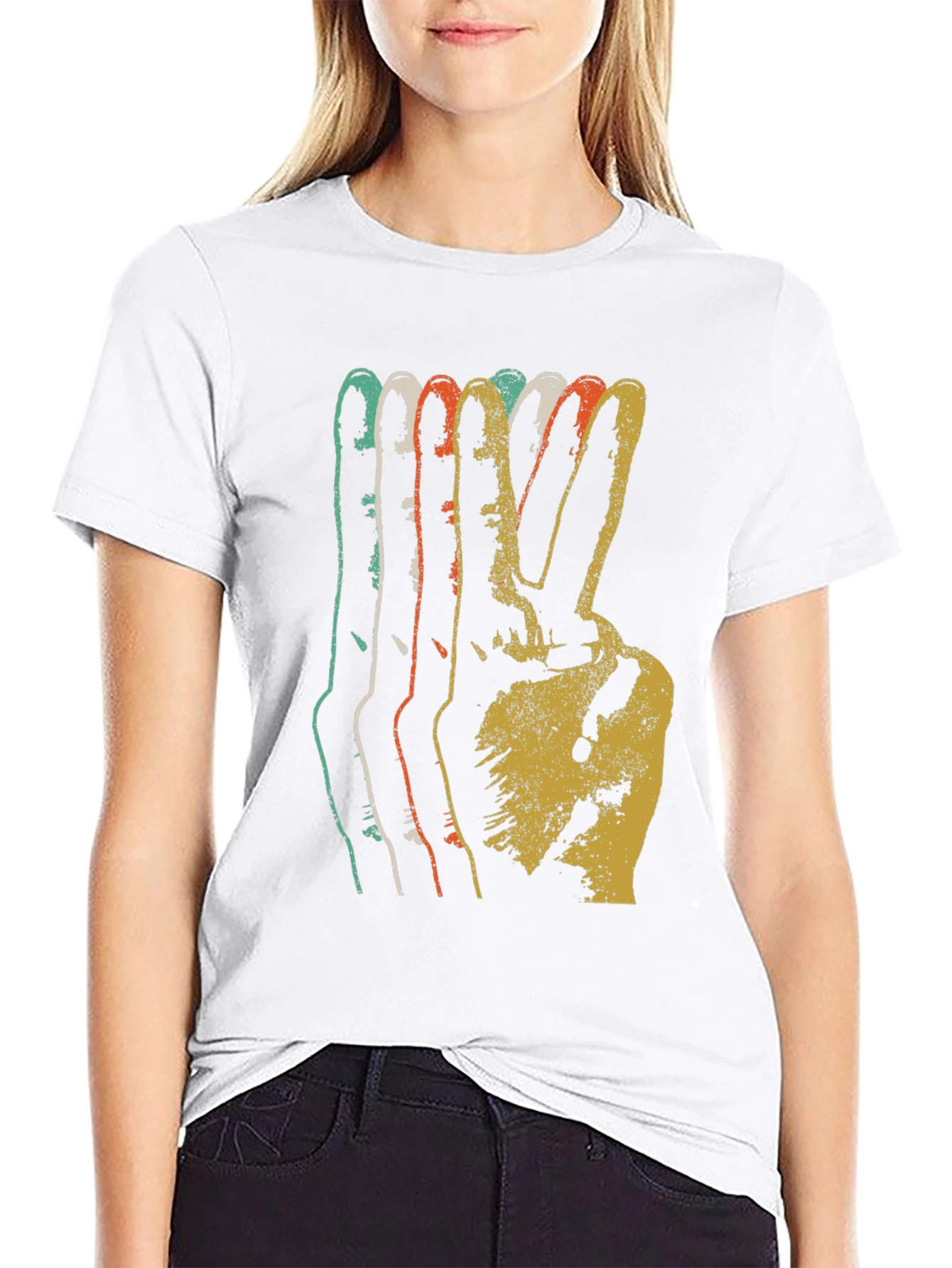 Black Retro Peace Sign Graphic T-Shirt - Vintage Style view 9