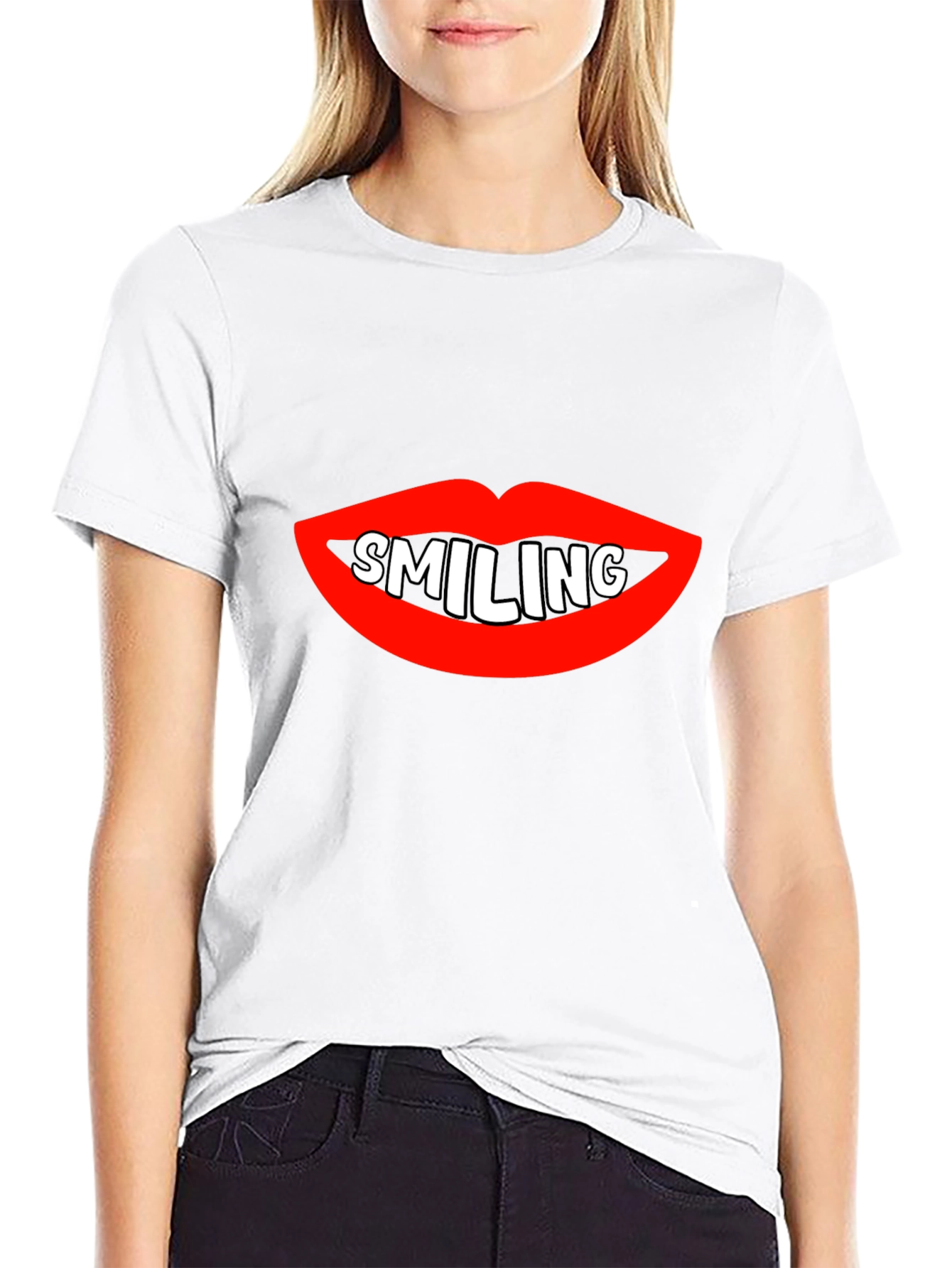 Black Smiling Lips Graphic Black T-Shirt view 9
