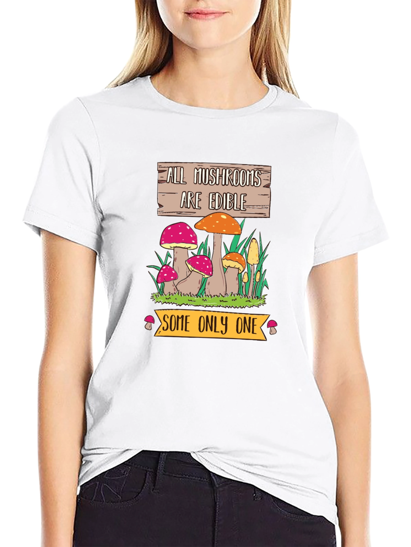 Black Funny Mushroom Graphic Tee - All Mushrooms Are Edible view 9