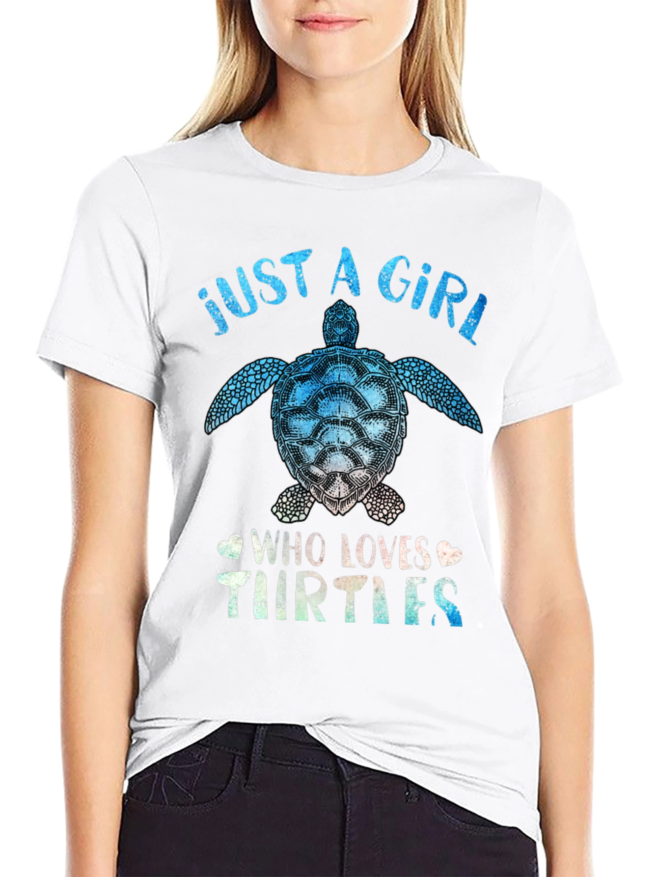 Black Just a Girl Who Loves Turtles T-Shirt view 9