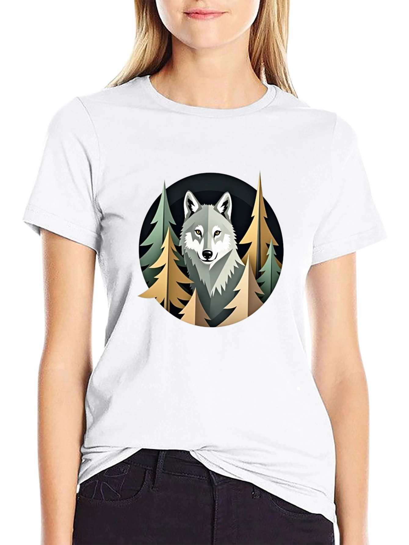 Black Wolf in Woods Graphic Tee - Premium Black T-Shirt view 9