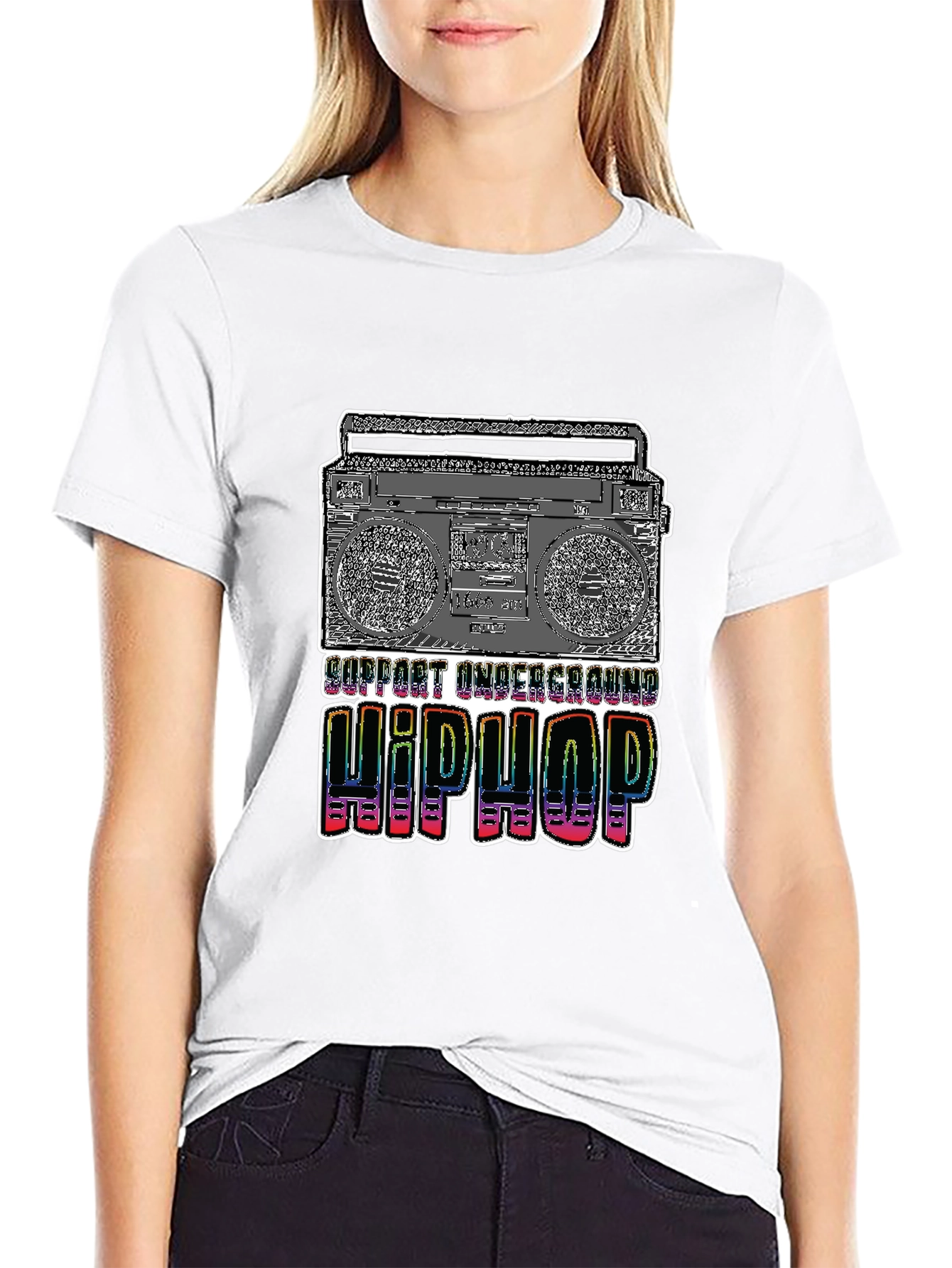 Black Underground Hip Hop Boombox Graphic Tee view 9