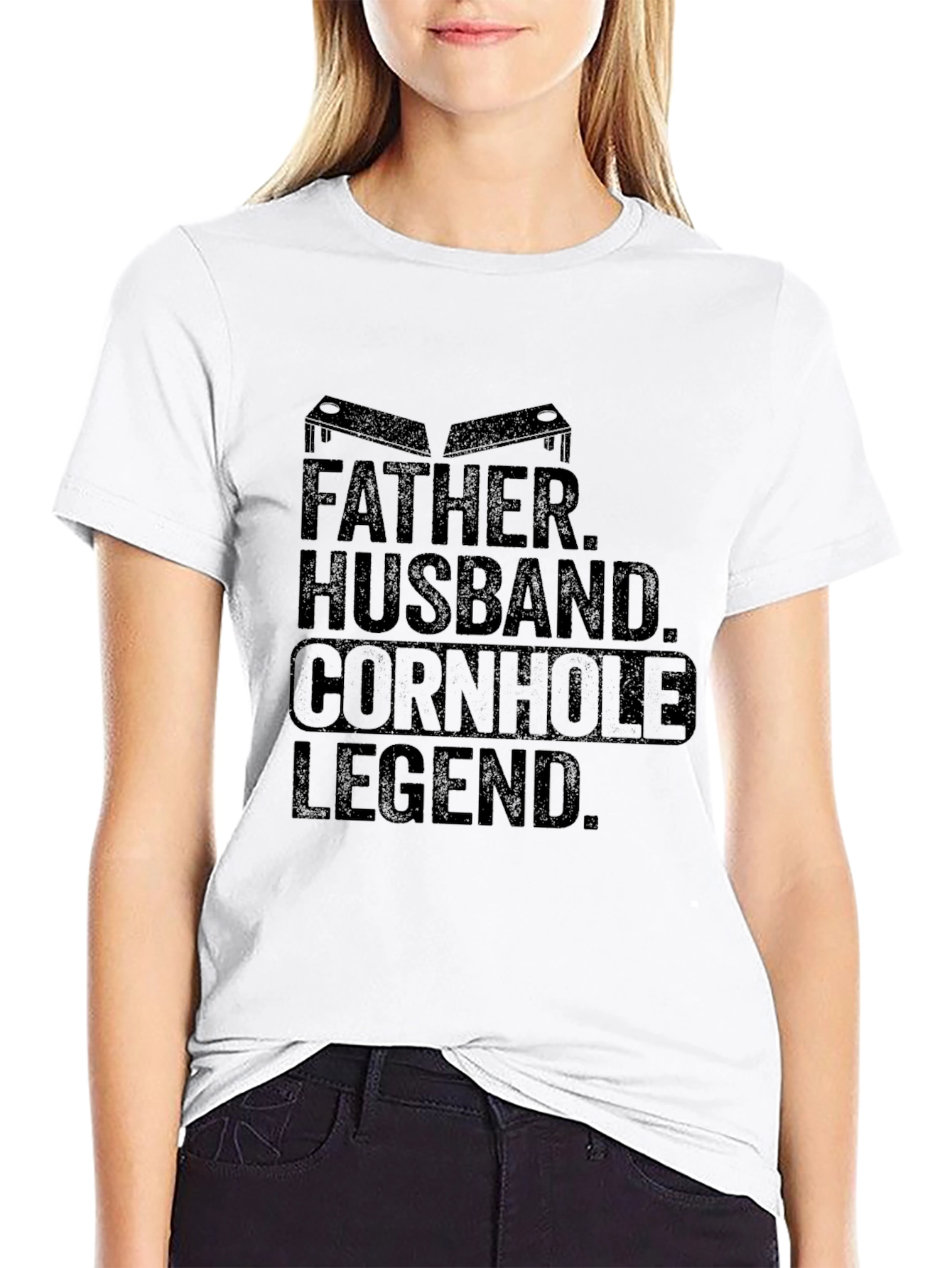 Black Father Husband Cornhole Legend Black T-Shirt view 9