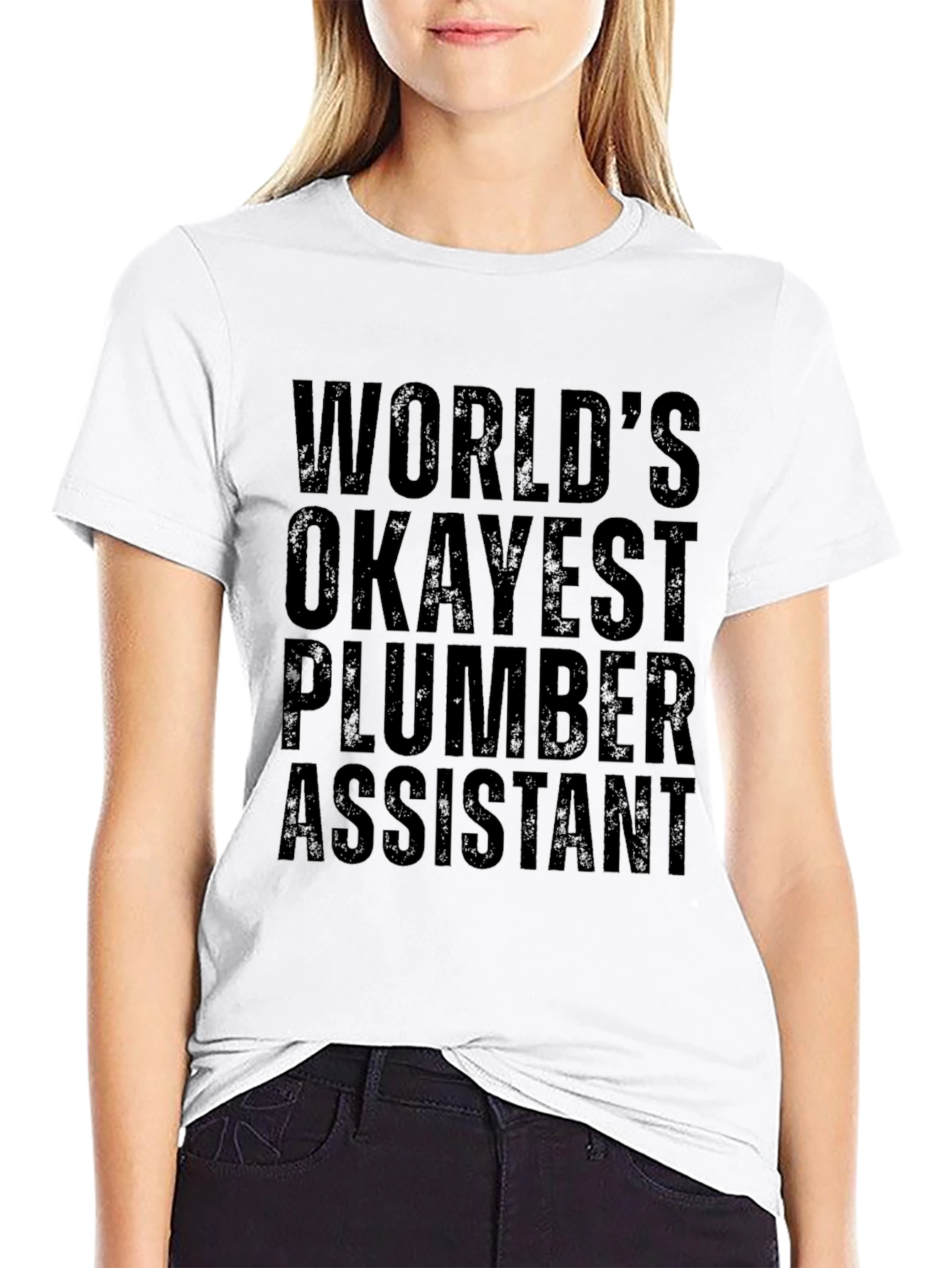Black World's Okayest Plumber Assistant T-Shirt view 9