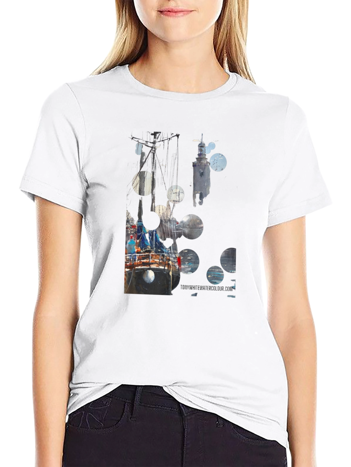 Black Abstract Boat Print Black T-Shirt view 9