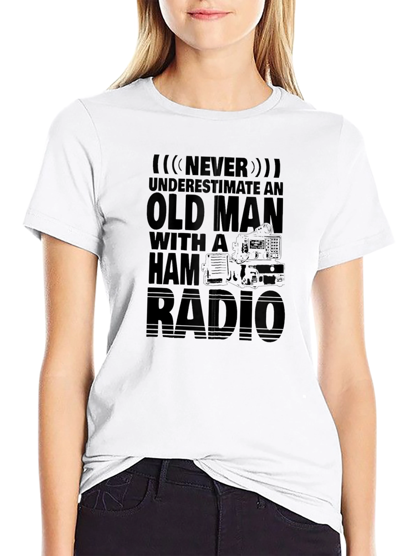 Black Old Man Ham Radio Black T-Shirt view 9