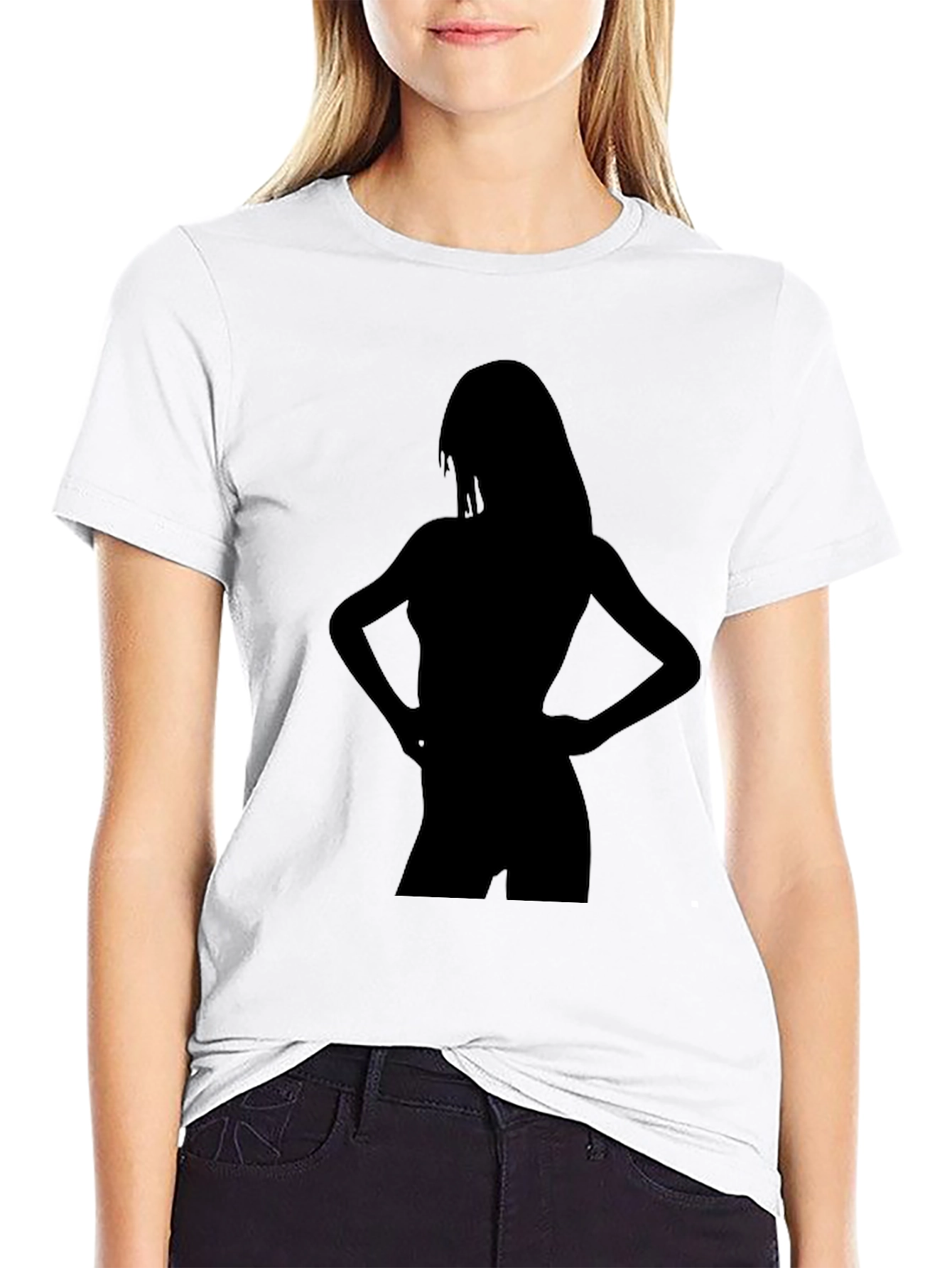 Black Silhouette Graphic Tee - Sleek Black Cotton T-Shirt view 9