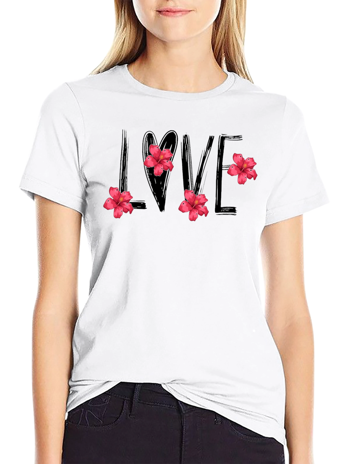 Black Love Floral Graphic Tee - Stylish Black Shirt view 9