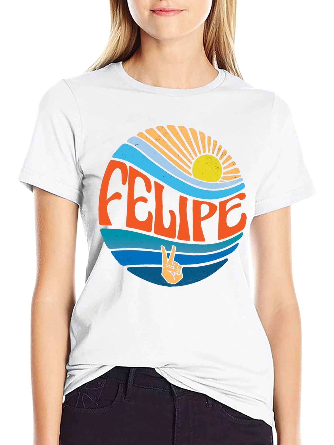 Black Retro Felipe Peace Sign Graphic Tee view 9