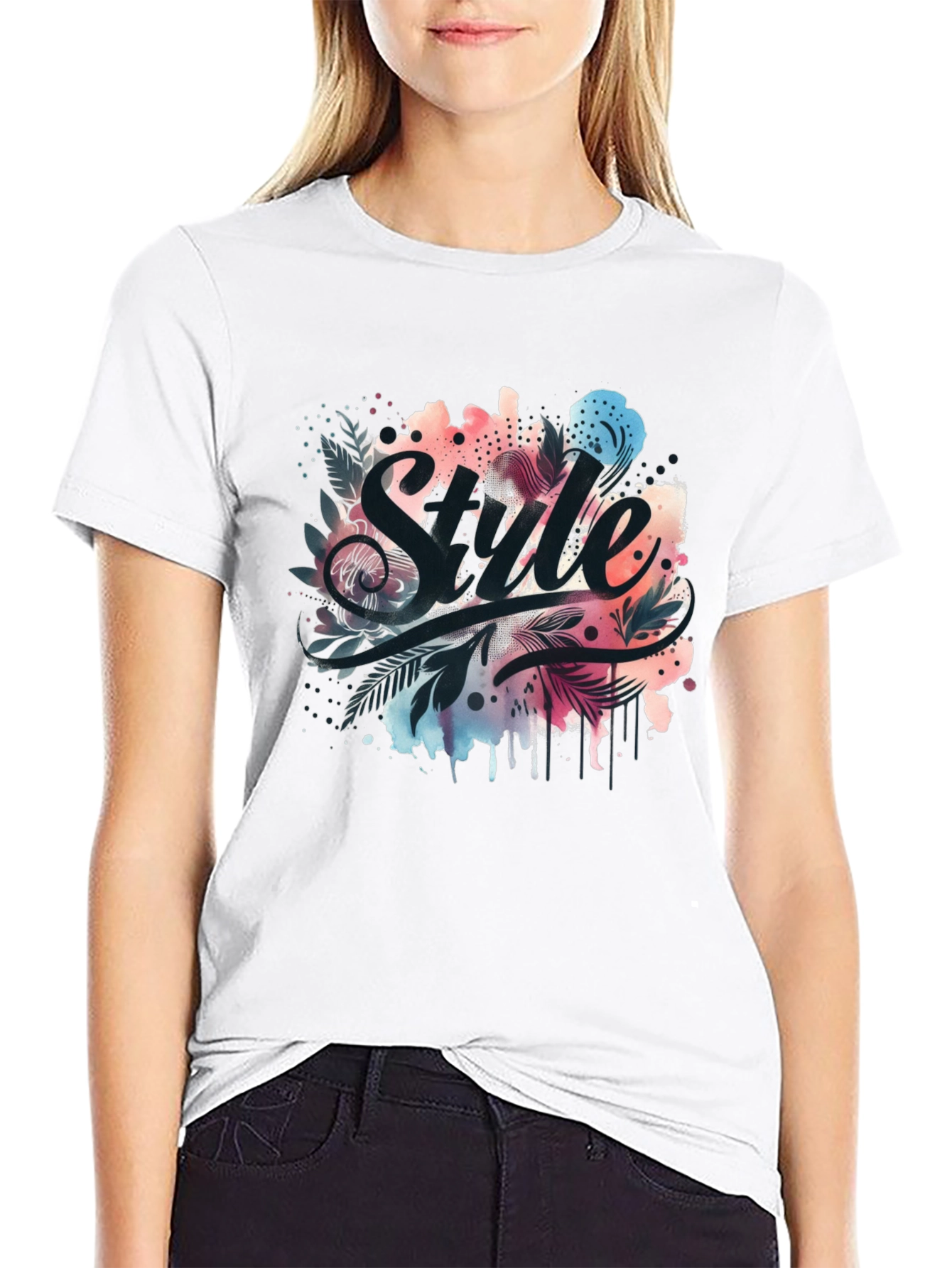 Black Stylish 'Style' Graphic Print Black T-Shirt view 9