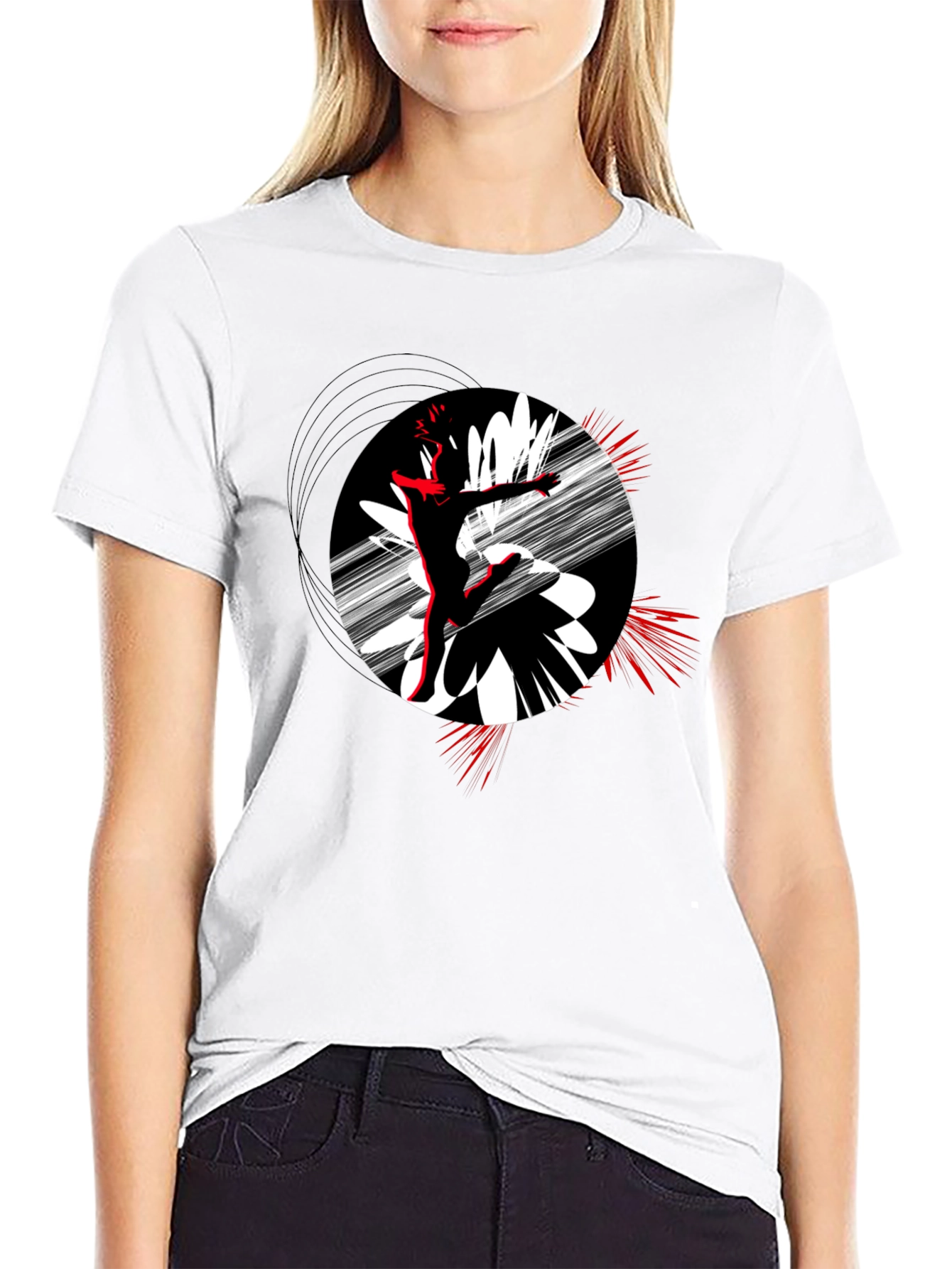 Black Abstract Dance T-Shirt - Black Cotton Tee view 9