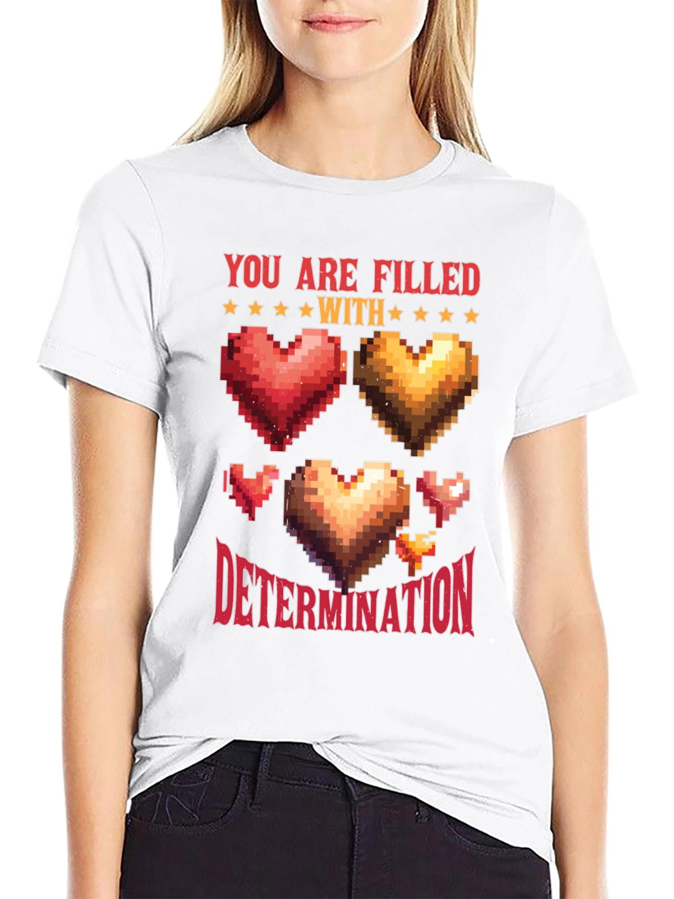 Black Pixel Heart Determination Graphic T-Shirt view 9