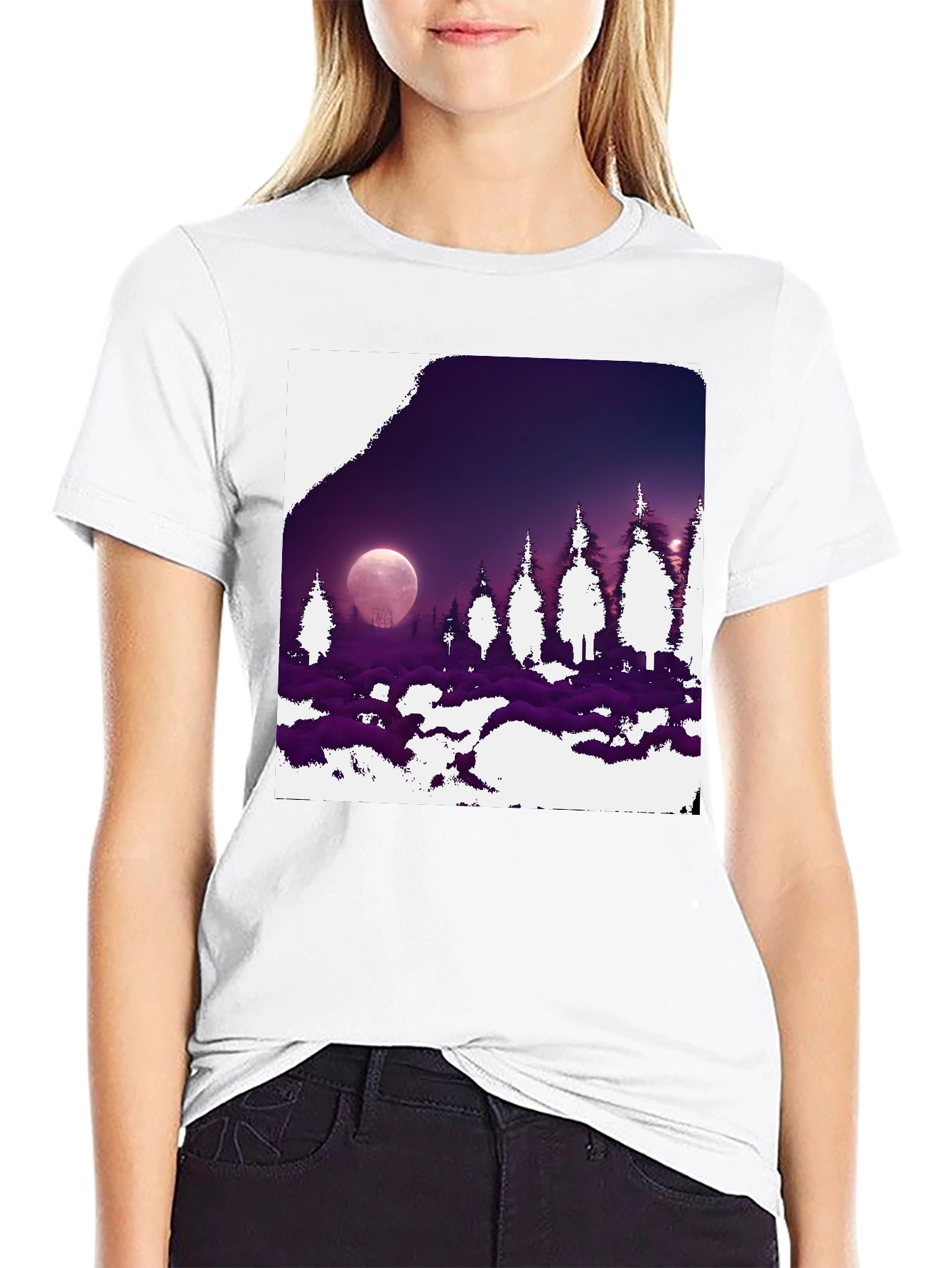 Black Lunar Forest Graphic Tee - Black Cotton Blend view 9