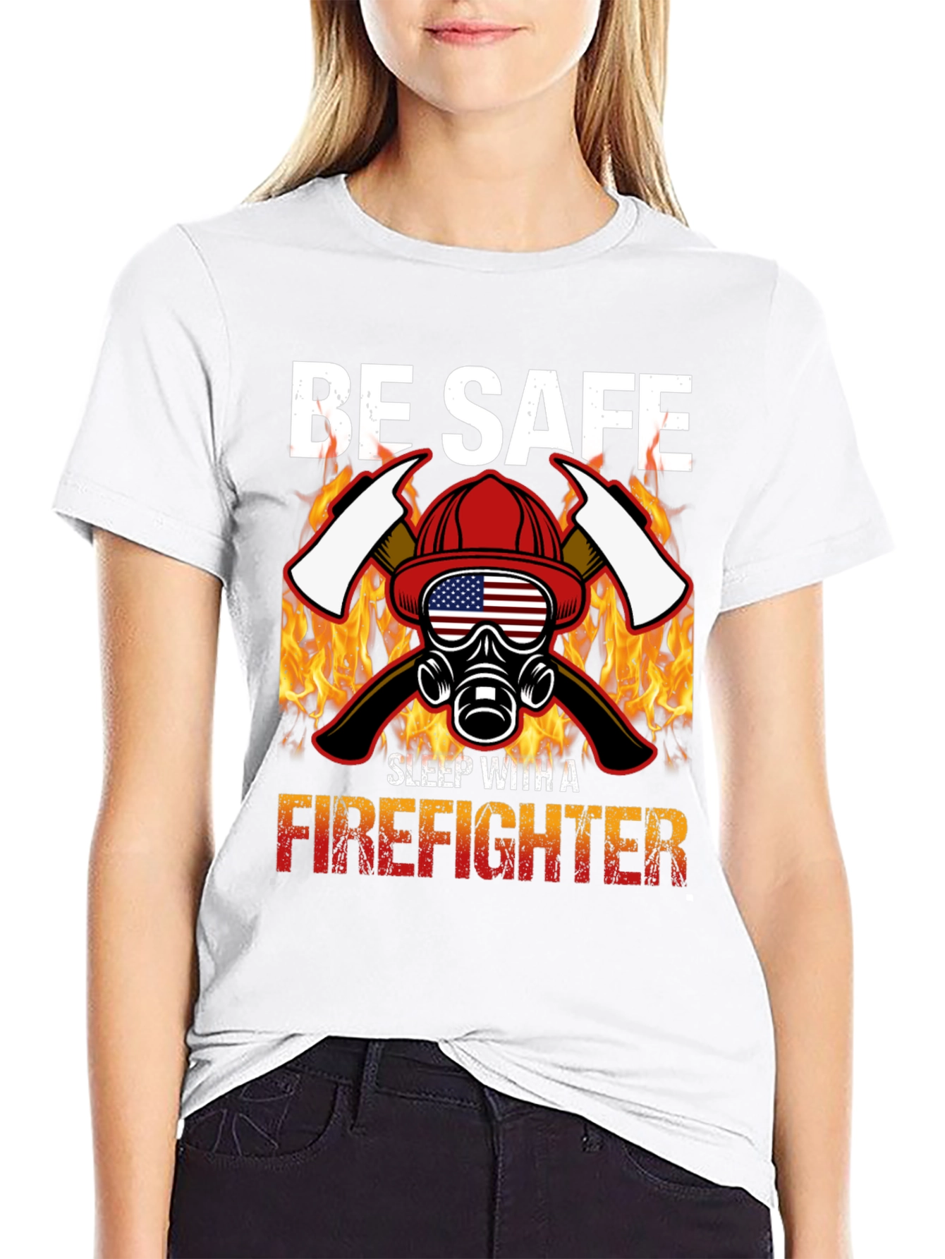 Black Be Safe Sleep With A Firefighter Black T-Shirt view 9