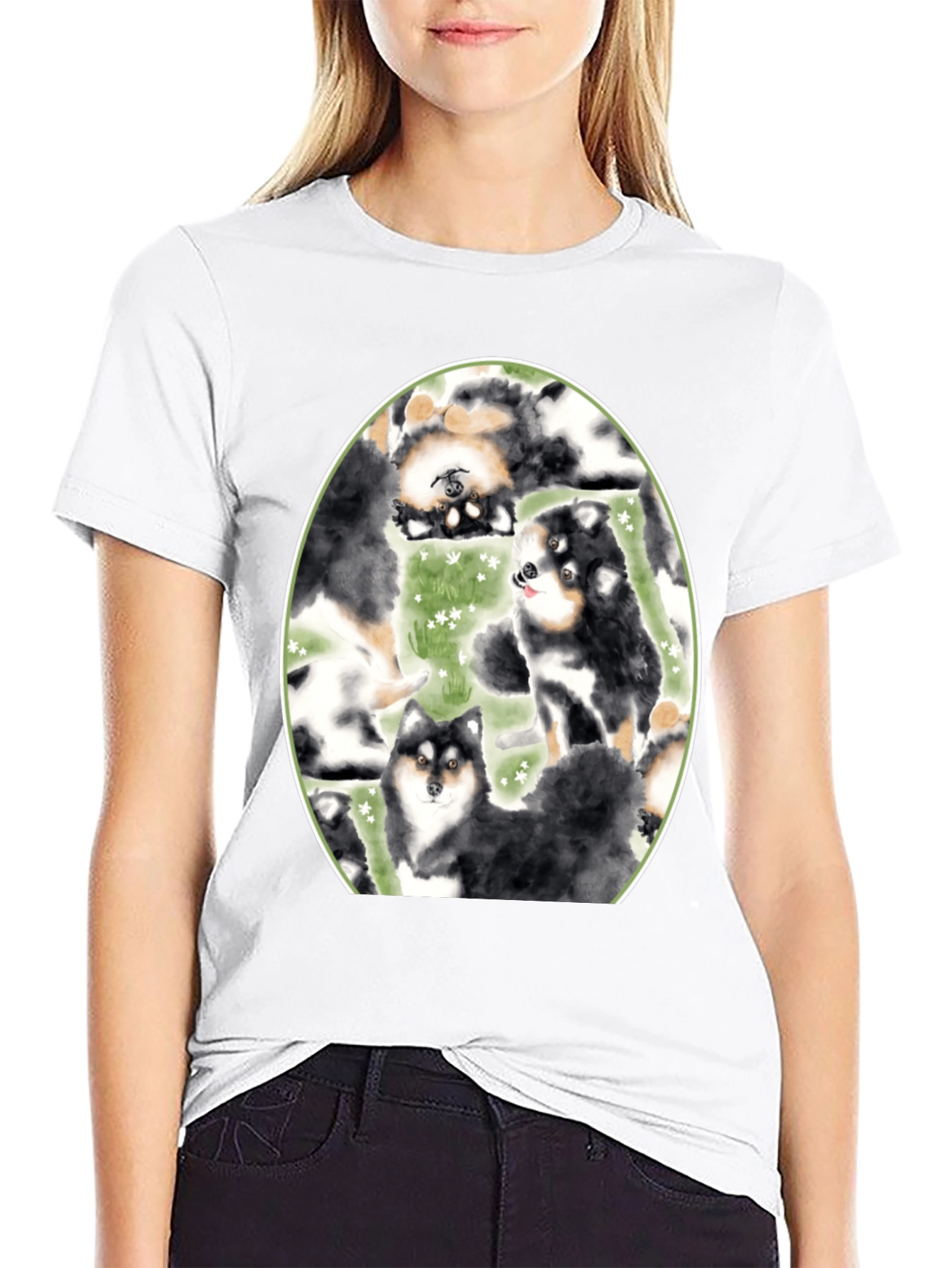 Black Dog Lover's T-Shirt: Cute Canine Pattern, Black view 9