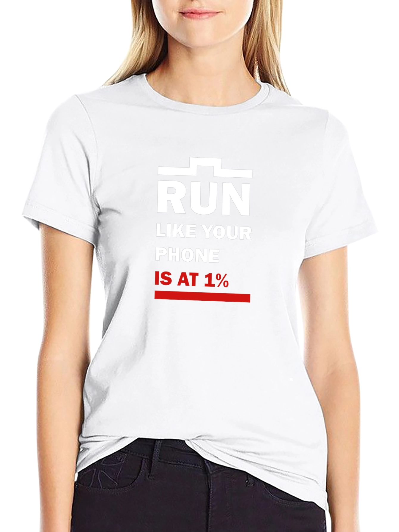 Black Run Like Your Phone Is At 1% T-Shirt view 9