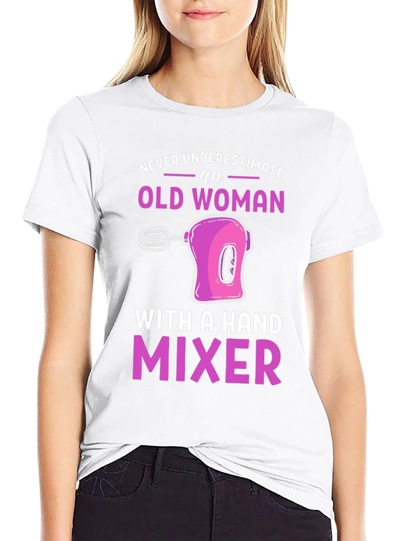 Black Old Woman Hand Mixer Graphic Tee view 9