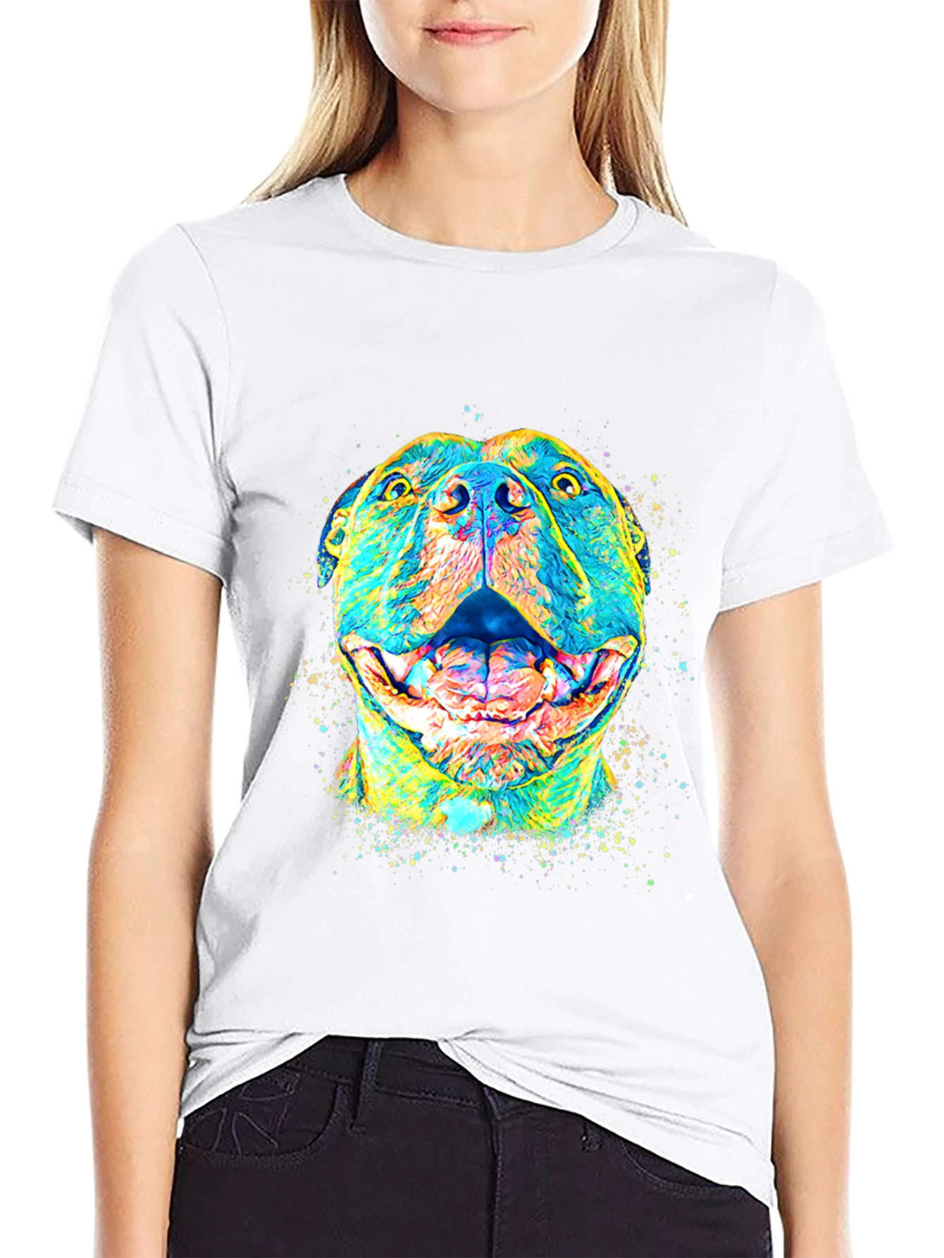 Black Colorful Pitbull Dog Graphic T-Shirt view 9