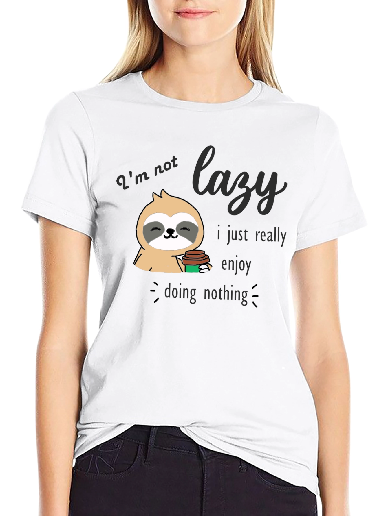 Black Lazy Sloth Graphic T-Shirt - Enjoy Doing Nothing Tee view 9