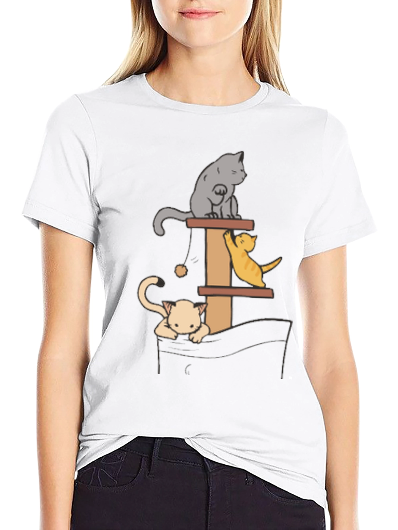 Black Cat Tower T-Shirt - Playful Kitten Design view 9