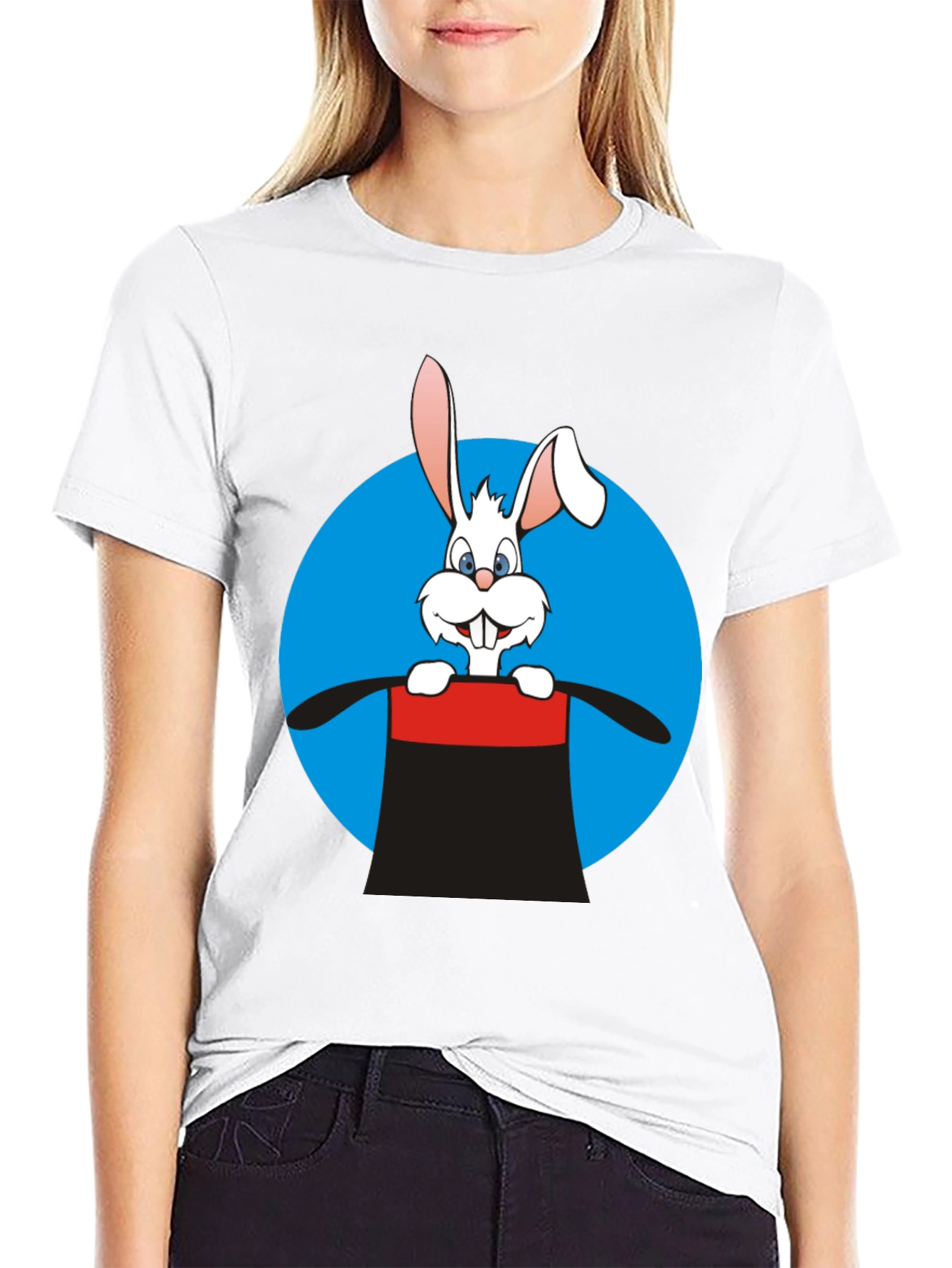 Black Rabbit in a Hat Graphic Tee - Black Cotton Blend view 9