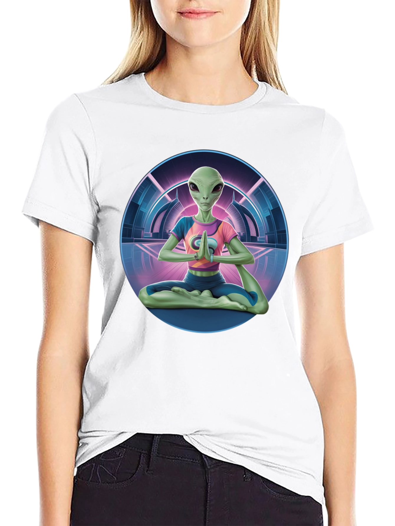 Black Alien Yoga Meditation T-Shirt - Men's Black Graphic Tee view 9