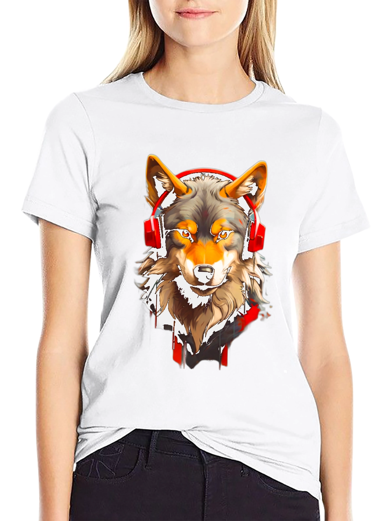 Black Wolf Headphones Graphic Tee view 9